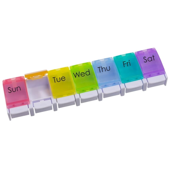 Ezy Dose Weekly (7-Day) Pill Organizer, X-Large Push Button Compartments, Rainbow