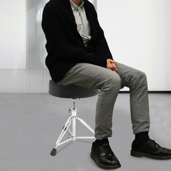 Foldable and Portable Drum Chair Seat, iron Frame, PU Seat Padded Drum Seat  Black Silver Adjustable Drum Stool