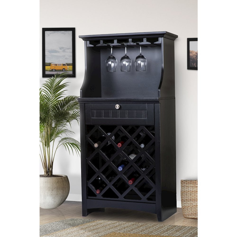 Traditional Style Spacious Wine Wall Bar Unit In Wood, Cherry