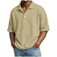 thumbnail image 3 of Afuyipoi Men's Waffle Knit Polo Shirts, Short Sleeve Button Down Collar Casual Shirt Top Khaki Size 3XL, 3 of 10