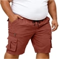thumbnail image 3 of gakvbuo Plus Size Cargo Shorts for Men's Solid Color Drawstring Straight Wide-Leg Bermuda Short with Pocket Gym Athletic Workout Shorts Hiking Shorts, 3 of 8