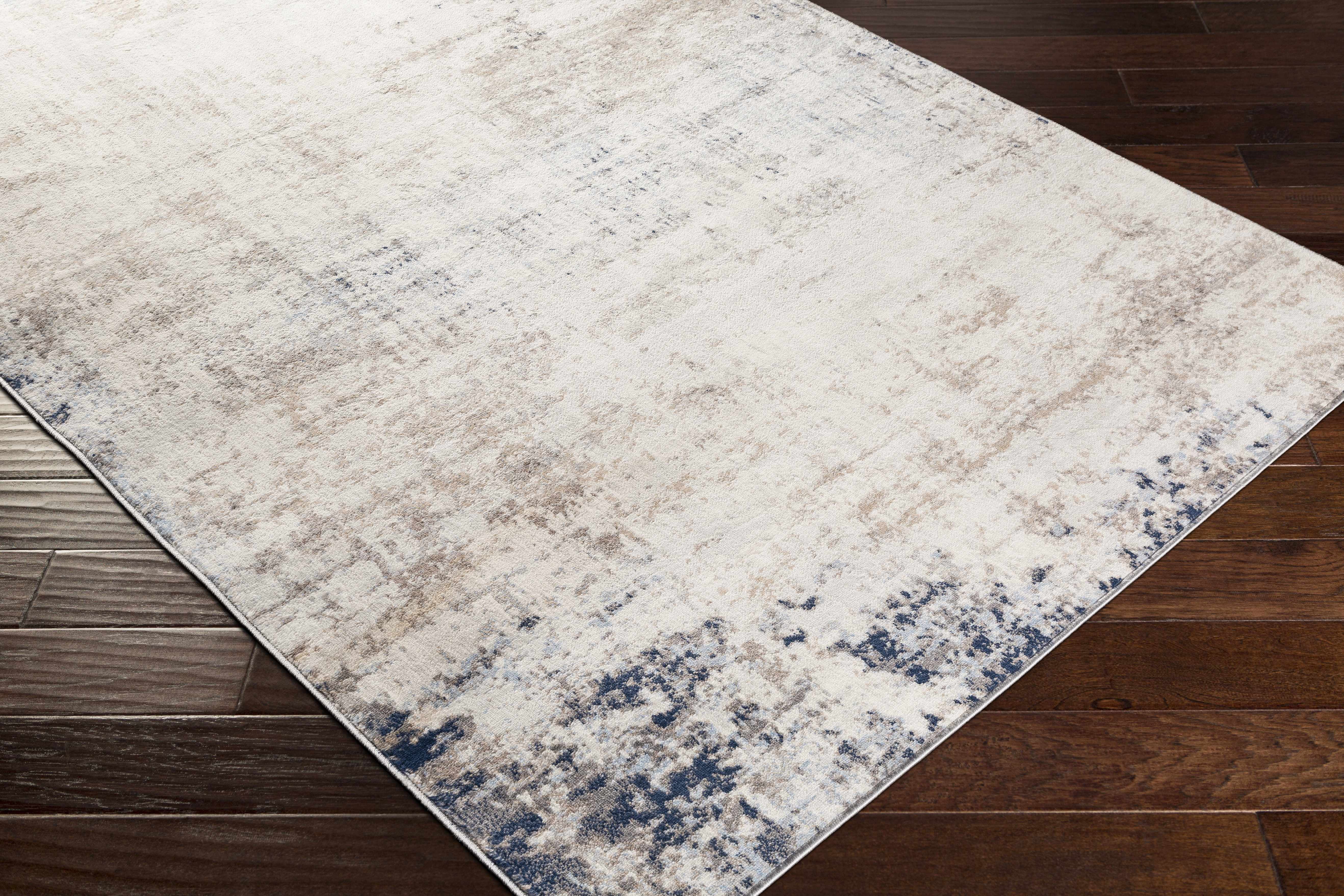 Hauteloom Alcove Contemporary Abstract Living Room Bedroom Dining Room Runner Rug - Modern Distressed Carpet - Blue, Gray, Beige, Cream, Brown - 2'7" x 10'