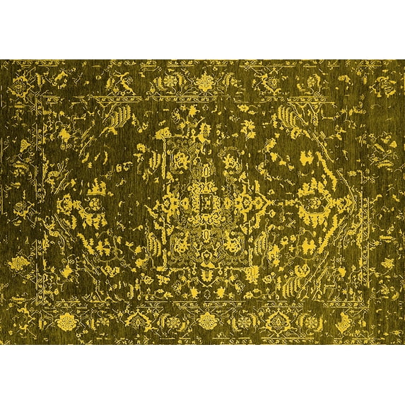 Ahgly Company Indoor Rectangle Oriental Yellow Industrial Area Rugs, 7' x 9'
