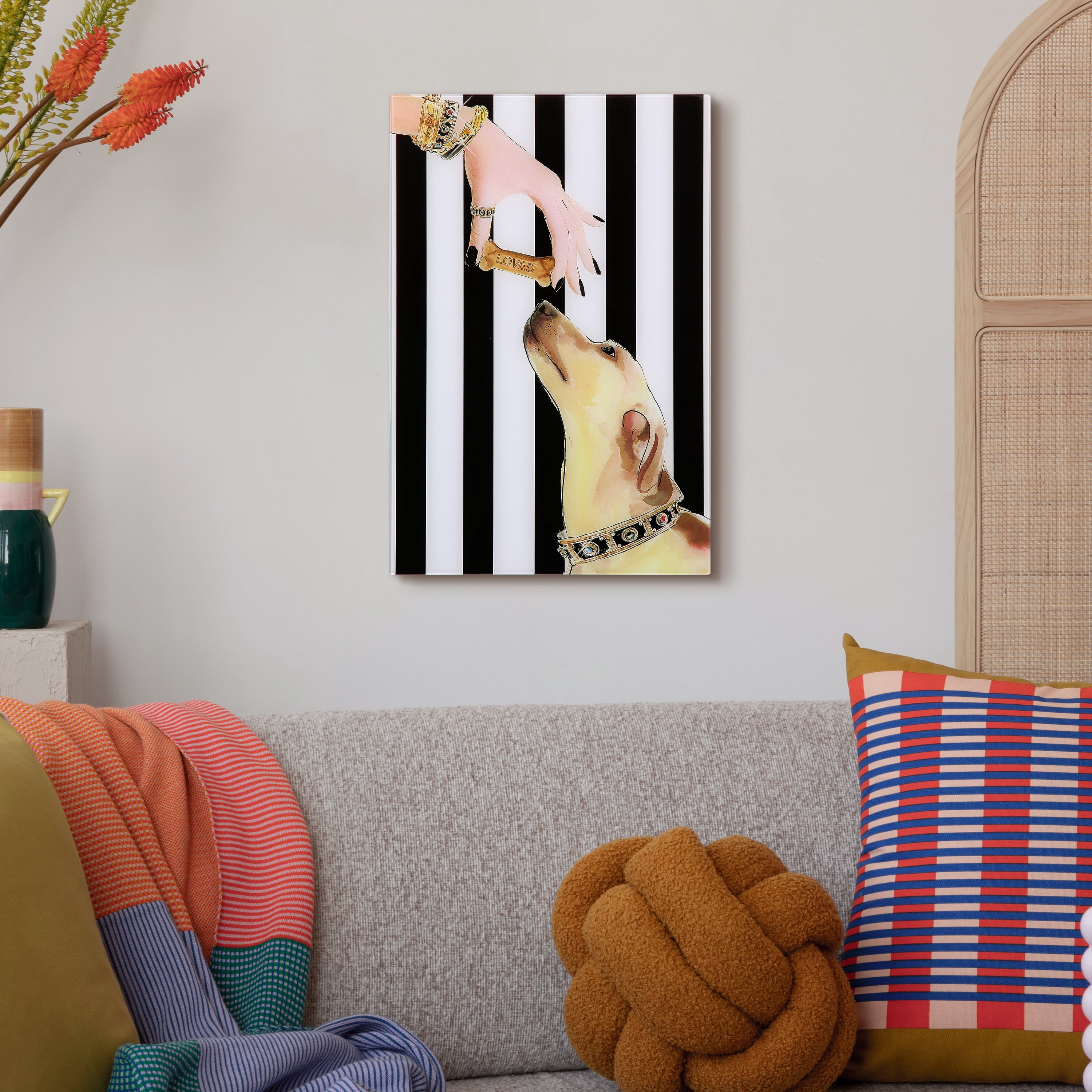 Empire Art Direct Lovely Jewels 1 Frameless Free Floating Tempered Glass Panel Graphic Dog Wall Art, 16" x 24", Ready to Hang