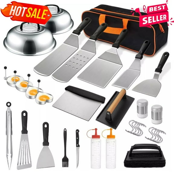 35-Piece Professional Griddle Tool Set, Non-Stick Flat Top Grill Accessories Kit with Spatulas