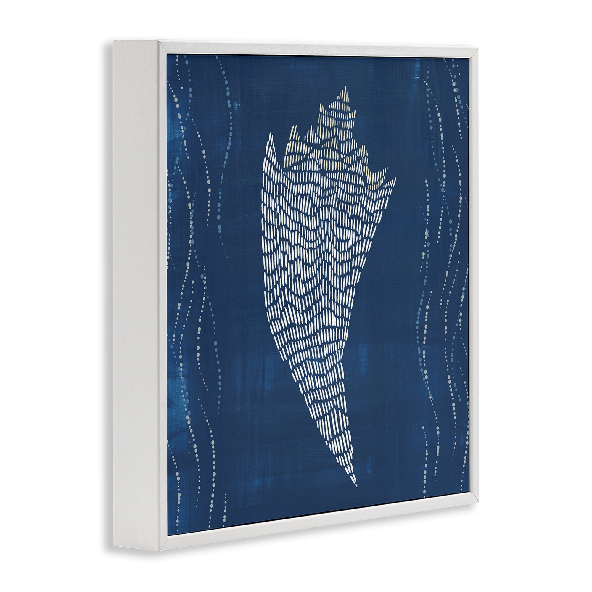Stupell Industries Conch Shell on Blue Coastal Painting White Framed Art Print Wall Art, 17 x 17