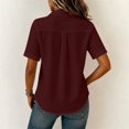 thumbnail image 7 of Women's Loose Fit Short Sleeve Button Up Flared Front Back Pleats Shirt Blouse Top Comfy Office Casual | CSEONE,Wine M, 7 of 7