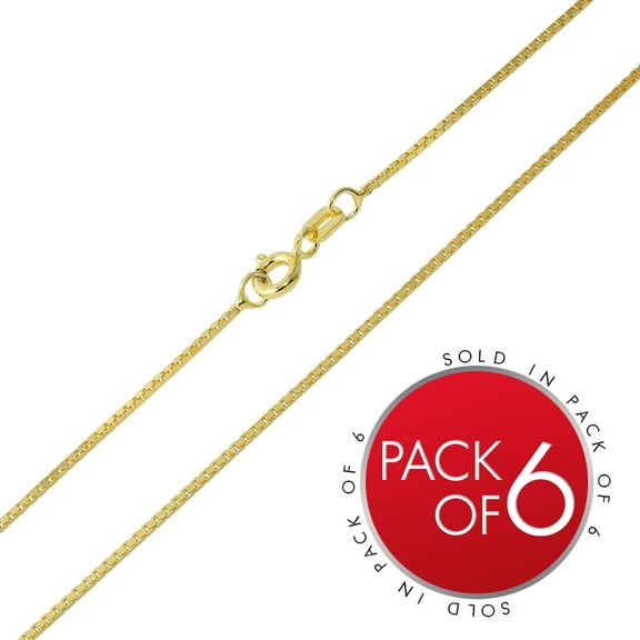 Gold Plated 925 Sterling Silver Box DC Chain 1.0mm Pack of 6 Made in Italy 16" Jewelry Female Unisex