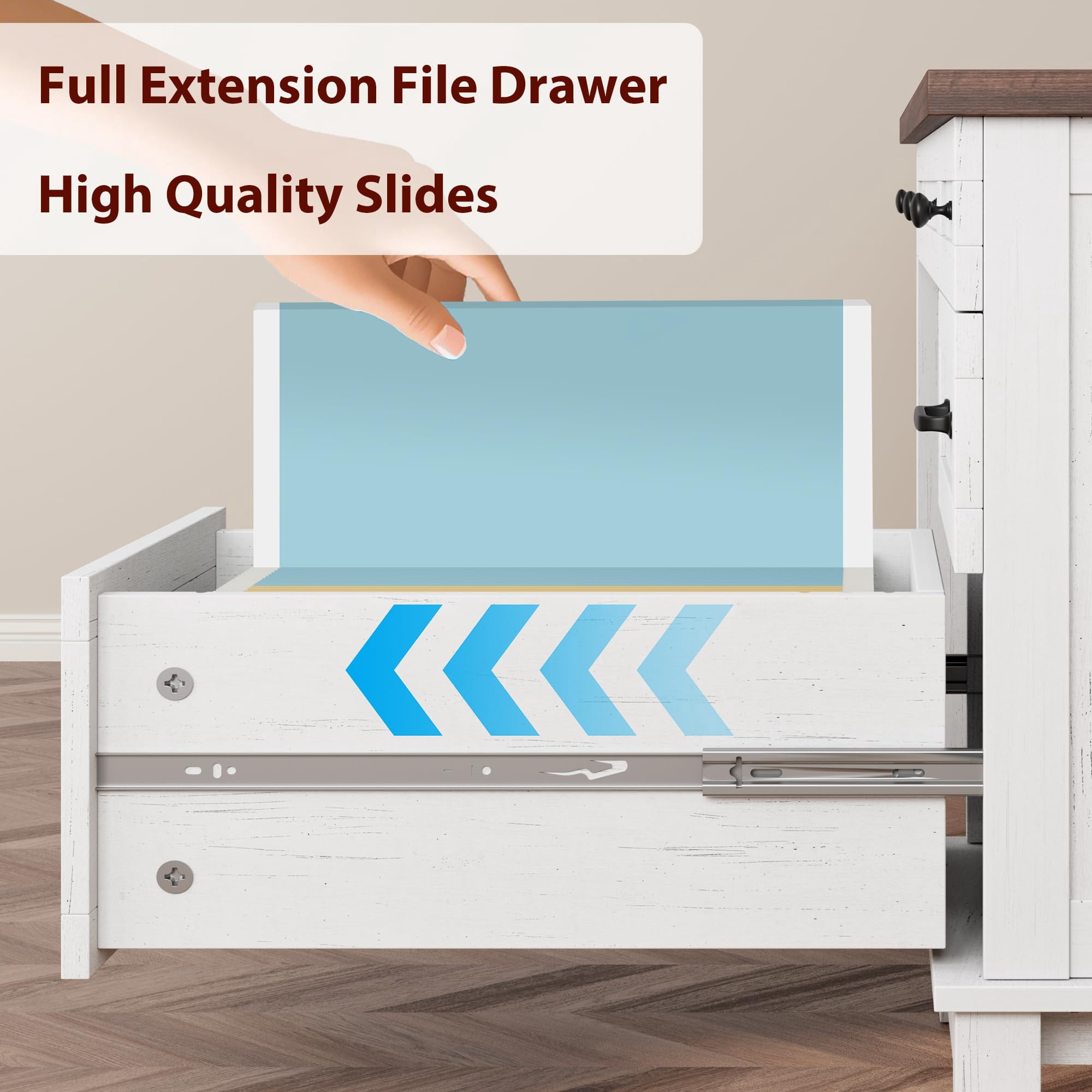 Accreate Farmhouse Office Desk with Charging Station & File Drawer | 53.5" Wooden Computer Desk with Built-in USB Ports, Executive Computer Desk Workspace for Home Office