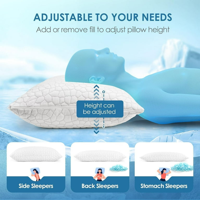 Queen Cooling Memory Foam Pillows Firm Shredded Comfy Bed Pillows 4 Pack Sleep