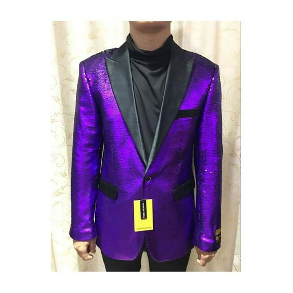 Men's SEQUINS-1 Purple Wholesale Price $95 Shiny Flashy Paisley Blazer By Alberto Nardoni Brand Designer