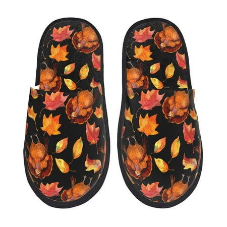 Balery Thanksgiving Turkey 1 Slient Indoor Furry Fleece Comfort House Shoes Soft Non-Slip Home Shoes Cotton slippers House Slippers-- Large