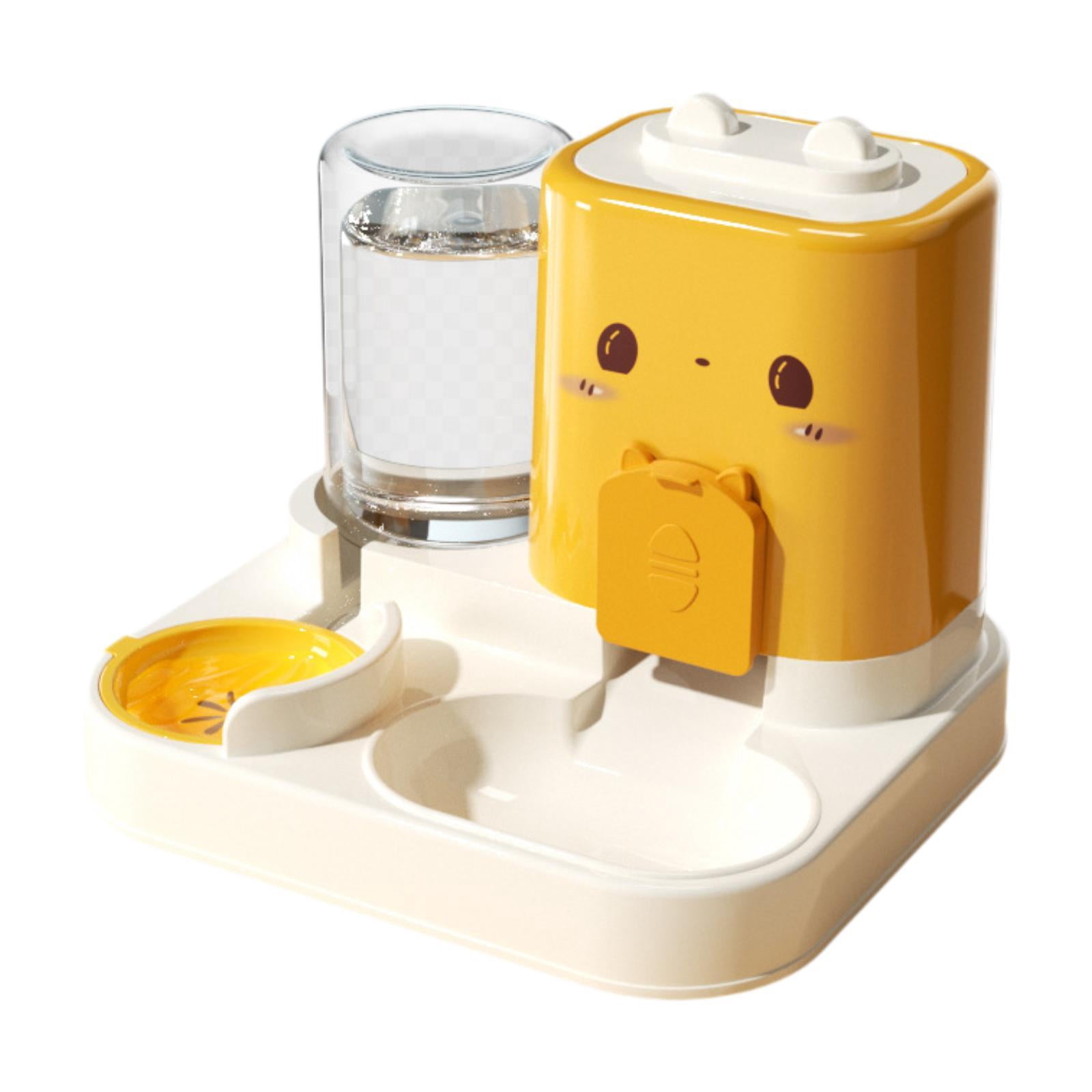 Serenable 2 in 1 Automatic Pet Feeder Cats Feeder Container Dog Bowl Feeding Station Compact Detachable Water Dispenser for Yellow