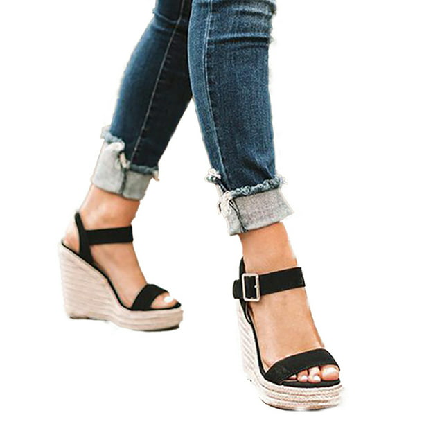 Women's Platform Sandals Flat Comfy Wedge Ankle Strap Summer Shoes Walmart.com