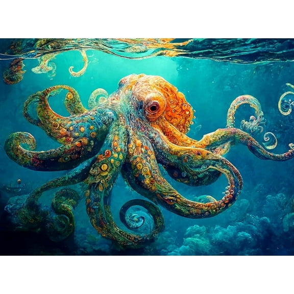 Deep Blue Octopus Odyssey: 1000-Piece Jigsaw Puzzle for Adults - Marine Artwork Brain Teaser by Cross & Glory