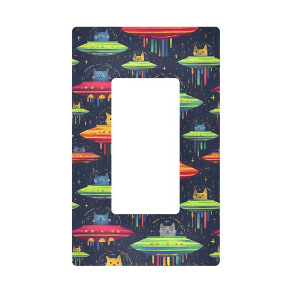 Yayeee Rocker Switch Wall Plate 1-Gang 4.6"x2.9" Home Decorative Outlet Cover, Colorful Space Cat