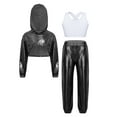 thumbnail image 4 of Hansber Kids Girls Modern Street Hip Hop Jazz Dance Outfits Long Sleeve Metallic Hoodie Crop Top and Pants Set Black White 10, 4 of 7