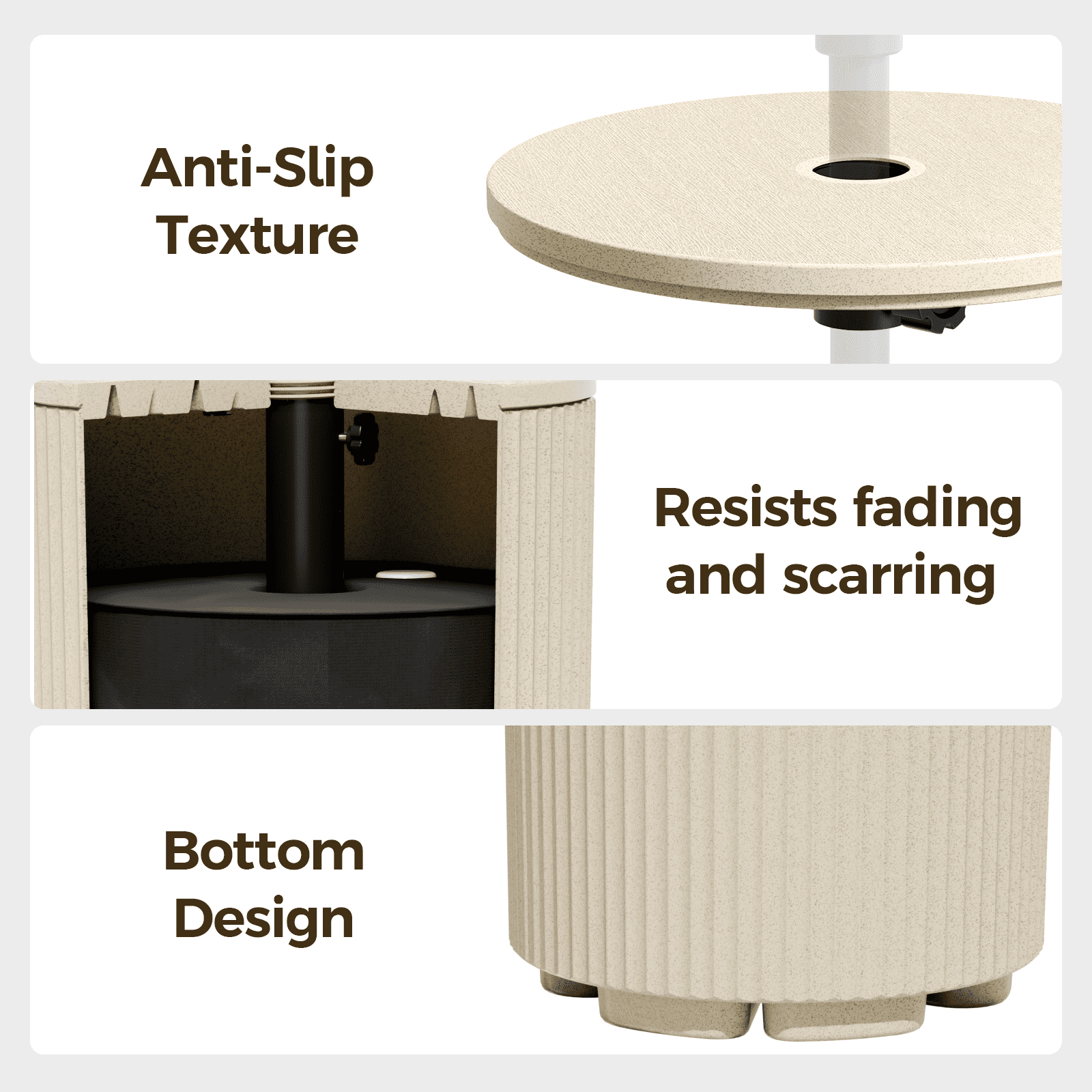 Chiccushion Umbrella Side Table, Patio Umbrella Base with 1.5 inch Hole, Fade & Scratch Resistant Lounger Table for Outdoor, Pool, Picnic, Beige