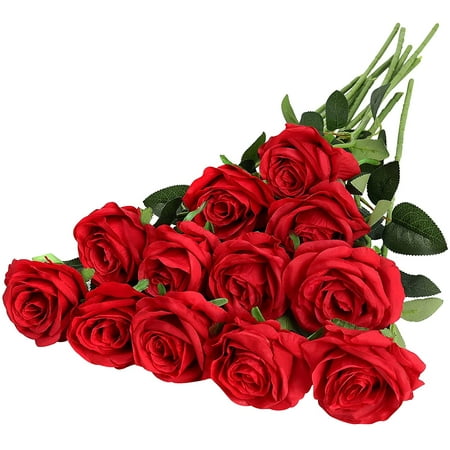 SUZH-u 12 Pièces Artificielles Roses Rouges Fleurs Soie Réaliste Fleur Roses  Bouquet De Mariage De Mariée Longue Tige pour La Maison Décoration De  Mariage Partie blanc | Walmart Canada