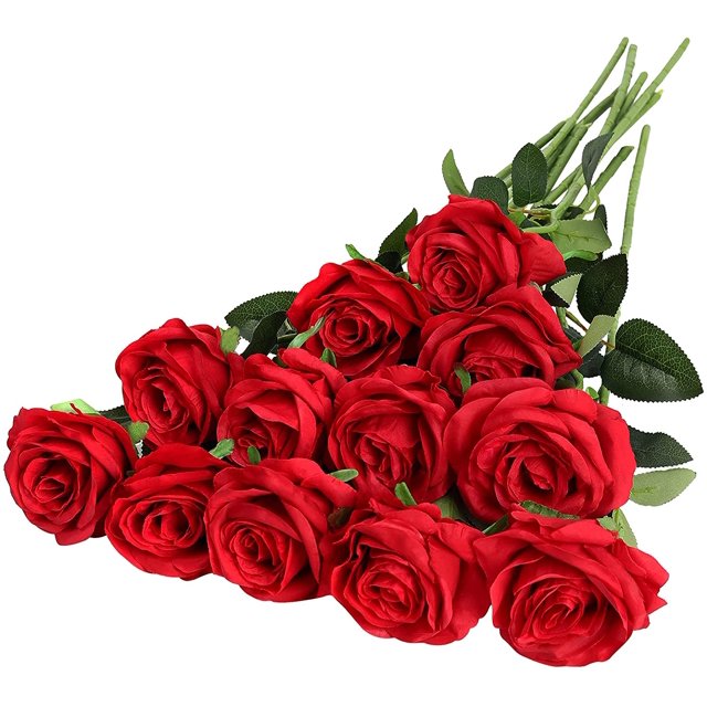 Paquete de 12 rosas rojas artificiales, flores de seda, rosas de flores realistas, ramo de boda nupcial, tallo largo para el hogar, decoración de boda, fiesta Xemadio CZJJ-HQ11-1