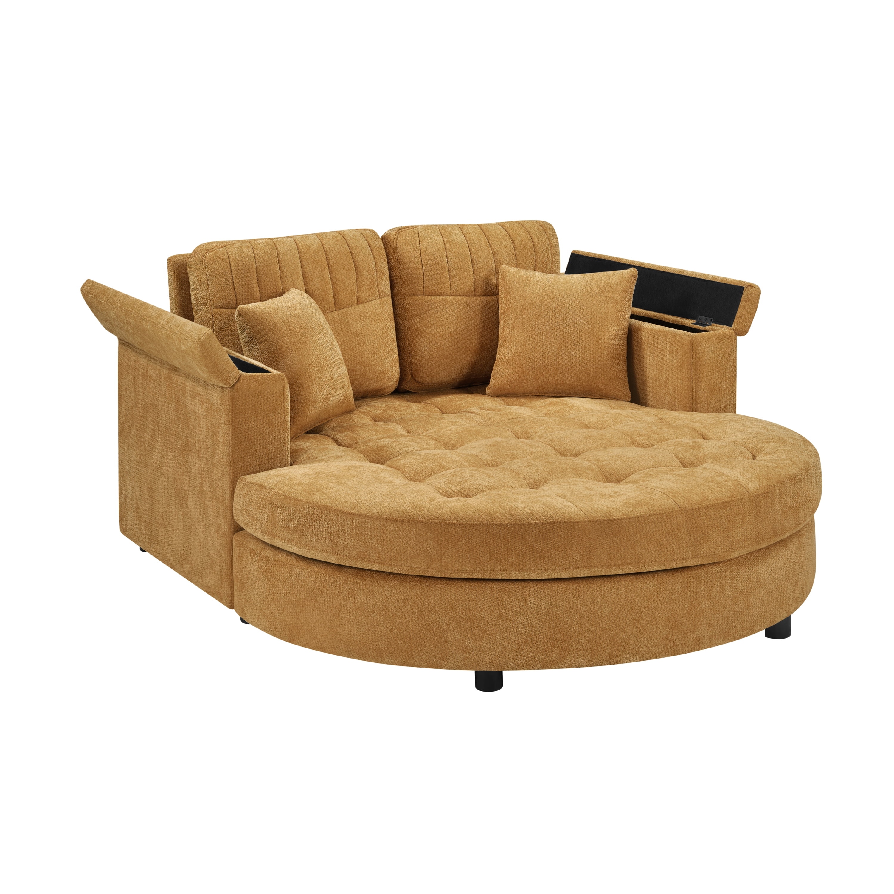 Euroco 66.9" Oversized Chaise Lounge Chair Indoor,Cloud Plush Chenille Floor Sofa Bed with Deep Seat,Storage Arms & Removable Pillows,Modern Upholstered Sofa Couch for Living Room,Yellow