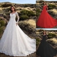thumbnail image 4 of Vestido de mujer de manga larga con encaje en perspectiva de color sólido para novia, 4 of 6
