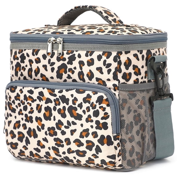 Fammart Insulated Lunch Bag for Adult/Women/Men, Reusable Lunch Box Cooler Soft Leakproof Tote, Thermal Meal Prep Lunch Pail with Adjustable Shoulder Strap for Picnic/School/Travel/Office,Leopard
