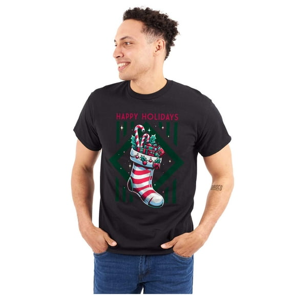 Christmas Happy Holidays Stocking Graphic T Shirt Men or Women Brisco Brands S