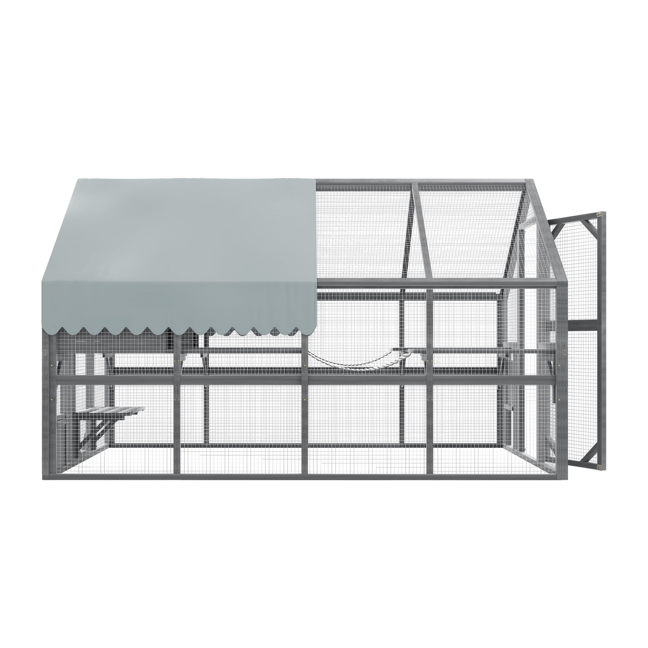 Noble House Outdoor Cat Enclosure, Wood Catio with 7 Platforms, 2 Bridges, and 2 Resting Boxes, Waterproof Canopy, Gray