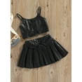 thumbnail image 3 of Liacowi Kid Baby Girls Faux Leather Sling Crop Tops PU Cami Pleated Mini Skirt 2Pcs Summer Casual Outfits, 3 of 8