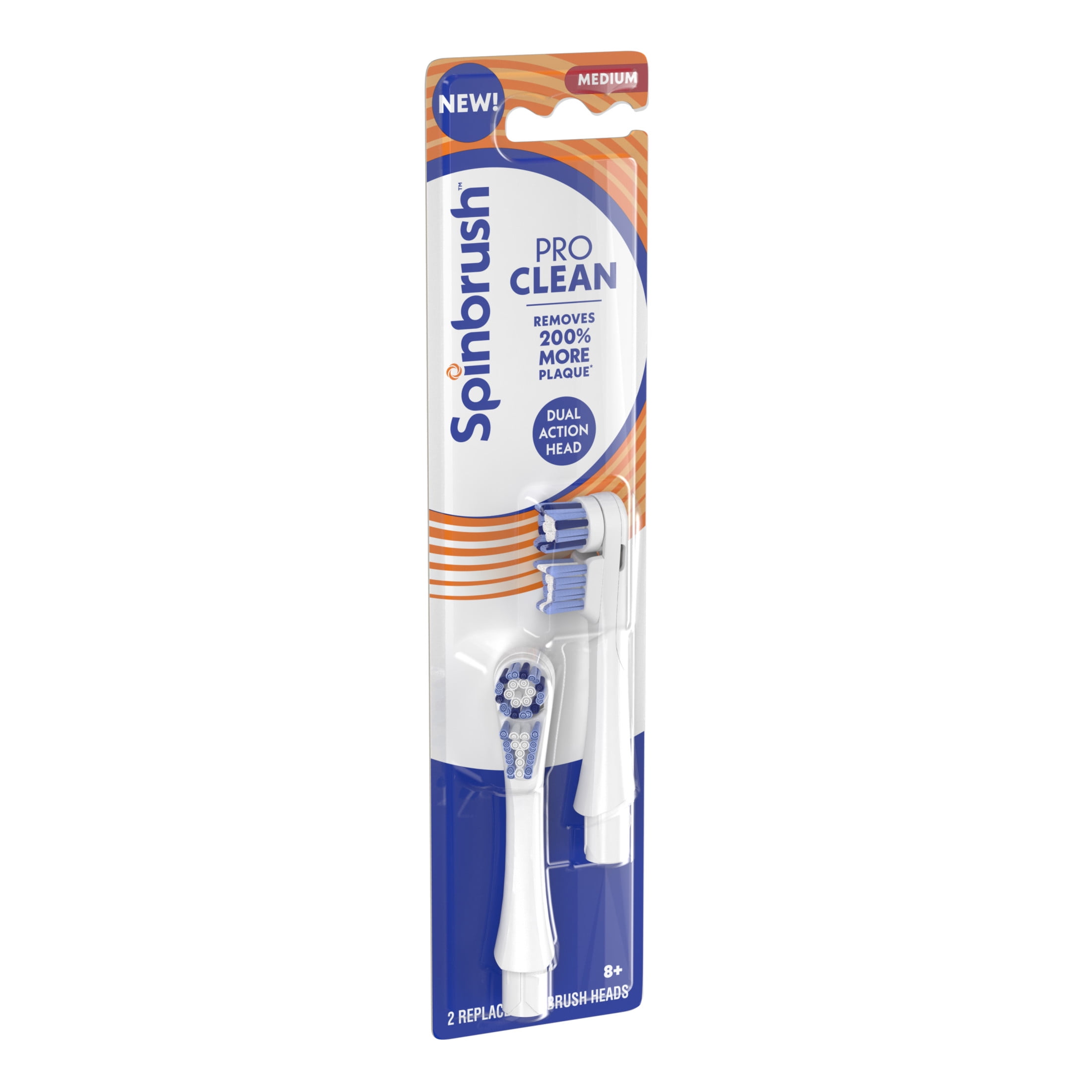Spinbrush PRO CLEAN Replacement Heads, Electric Toothbrush Refills, Medium Bristles, 2 Count