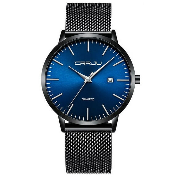 CRRJU Fashion Mens Slim Watches Ultra Thin Cool Quartz Watch Men Date Mesh Strap Waterproof Dress Watch Black Relogio Masculino