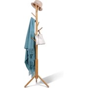 Coat Rack freestanding Stand Bamboo Wooden Coat Tree 8 Hooks 3 Adjustable Standing Jackets Hanger Hallway Corner Parlor(Brown)