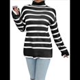 thumbnail image 1 of Suéter de Punto A Rayas con Bloques de Color y Larga para Mujer, Informal, Otoño e Invierno Rayas Negras S, 1 of 7