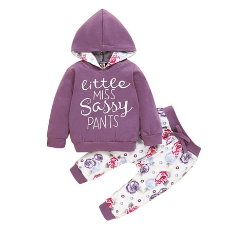 

Honeeladyy Toddler Baby Girls Long Sleeve Letter Print Hoodie Top+Floral Pants Outfits Purple