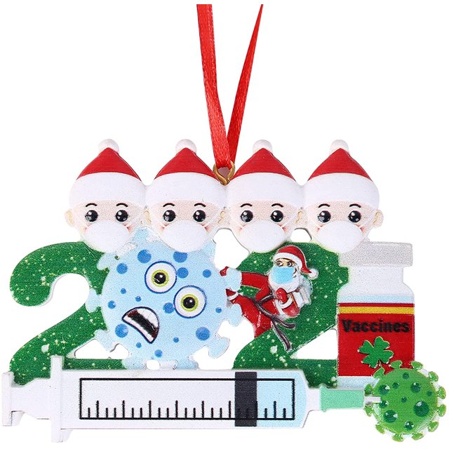 Paquete de 2 adornos de árbol de Navidad 2021 con colgante de Papá Noel – Papá Noel pintado con colgante de árbol de Navidad de vacuna, adorno colgante regalo para decoración de Navidad (Familia 4)