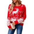 thumbnail image 3 of Tricot Col Rond Automne Hiver pour Femmes Géométrie Ethnique Animale Flocon de Neige Cropped Boho Rouge m, 3 of 10