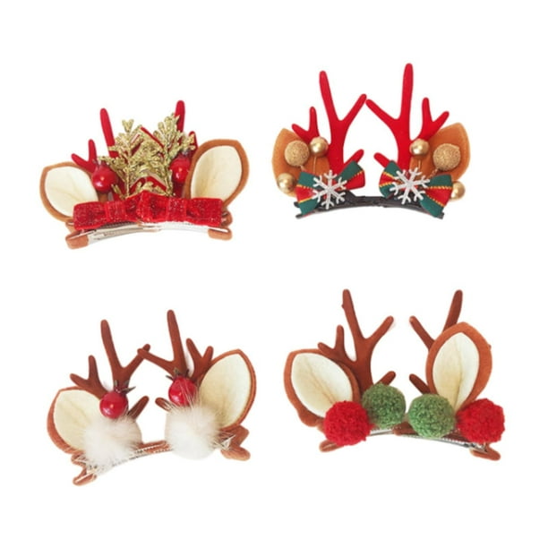 4 pinzas para el pelo de Navidad, pasadores para el pelo de Navidad, accesorios para el pelo de disfraces, pinza para el pelo de reno para fiesta de