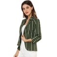 thumbnail image 3 of Blazer De Solapa Con Muescas Y Mangas 3/4 A Rayas Para Mujer Verde oscuro L, 3 of 6