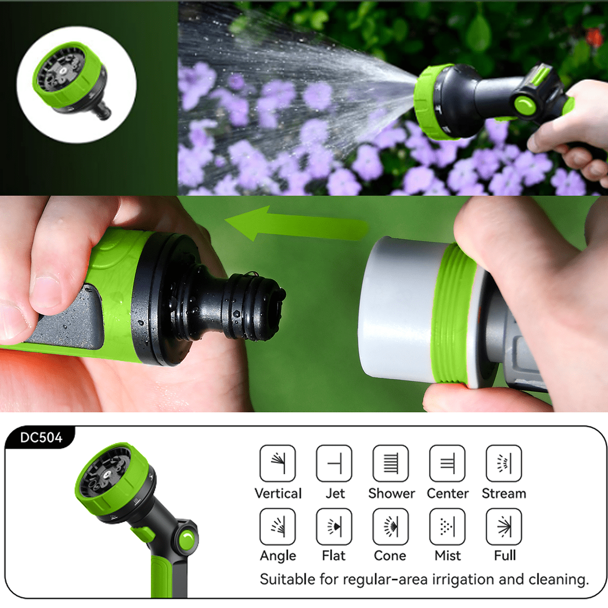 RainPoint Water Hose Nozzles Thumb Control, 3 Detachable Nozzle Total 21-Spray Patterns Garden Sprayer Nozzle with 3/4" Hose Connector for Watering and Cleaning
