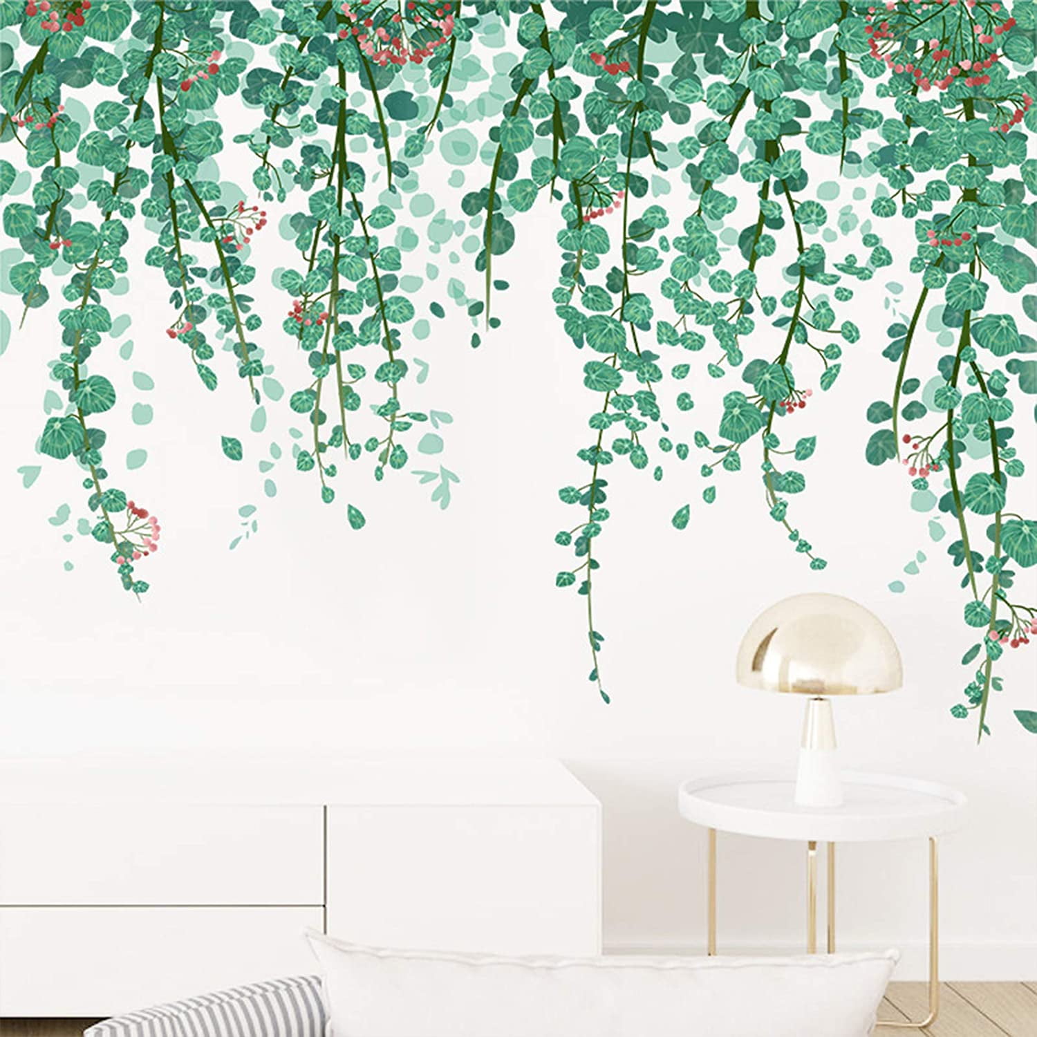 Hanging Green Vine Leaf Wall Decal Stickers for Bedroom Living Room