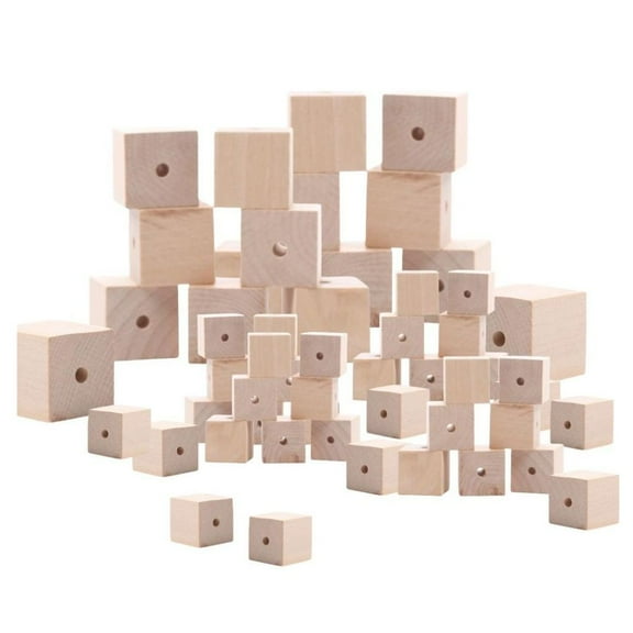 56pc Assorted Unfinished Cube Wooden Beads - for Garlands and Crafts - Factory Direct Craft