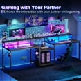 thumbnail image 5 of Casacomoda 98" Computer Desk with USB Ports & Power Outlets, Large Gaming Desk with Display Stand & LED Strip, Storage Shelves for Home Office, Suitable for 2 People Use, Black, 5 of 8