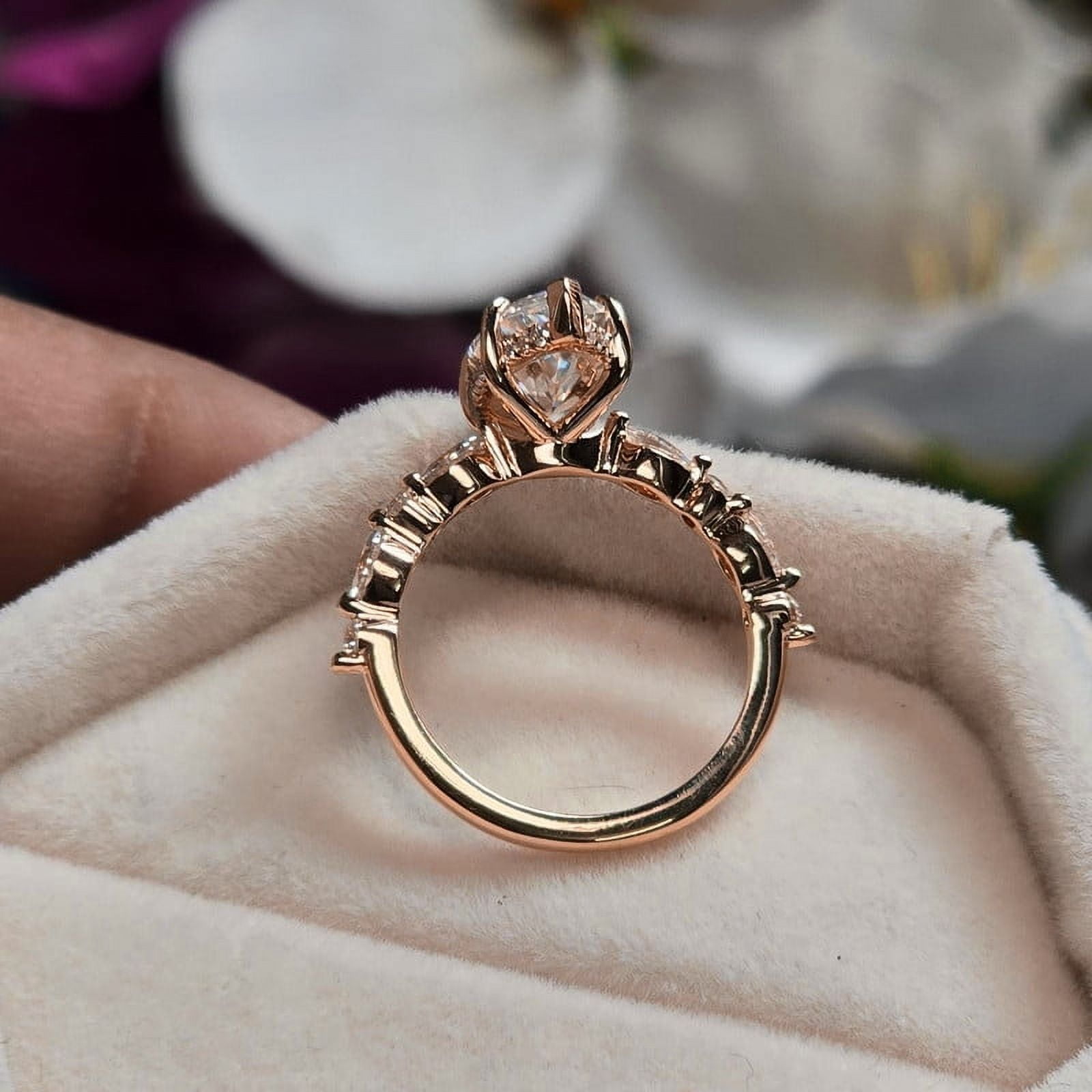 solitaire jewels 2CT Marquise Moissanit Hidden Halo Engagement Ring For Women, 14K Rose Gold