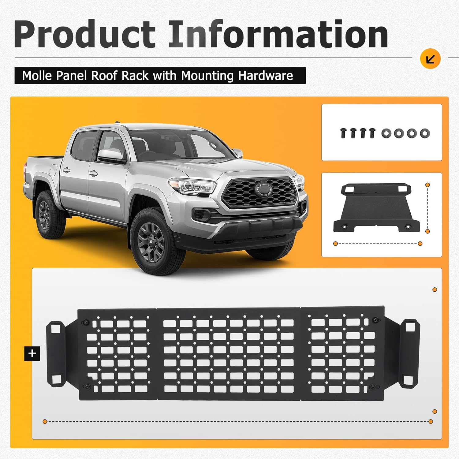Kojem Molle Panel Roof Rack Top Storage Rack for 2016-2023 Toyota Tacoma 3rd Gen Double Cab Interior Storage Shelf Organizer Steel