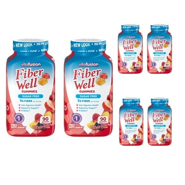 Vitafusion Fiber Well Sugar Free Gummies Dietary Supplement, Peach/Strawberry/Berry, 90 Ct (6 pack) (Bundle)