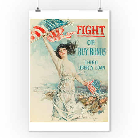 Fight or Buy Bonds Vintage Poster (artist: Christy, Howard Chandler) USA c. 1917 (9x12 Art Print, Wall Decor Travel