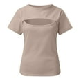 thumbnail image 3 of HXWCHs Women's Casual Short Sleeve Round Neck Pullover top with Hollow Out Design and Slim Fit S C, 3 of 3