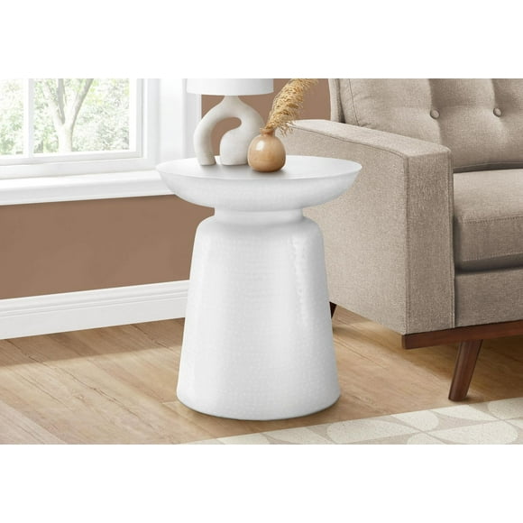 Monarch Specialties Accent Table, Drum, Side, End, Nightstand, Lamp, Living Room, Bedroom, White Metal, Contemporary, Modern