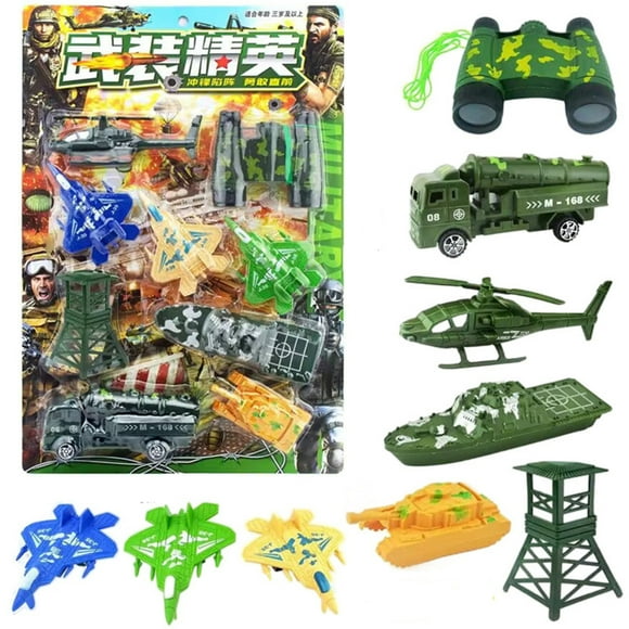 TIMIFIS Simulation Play House Soldier Toys Military Play Set 9 Piece Modern Frontline Fighter Jets Helicopters Vehicles Battleships Model Accessories War Games Boys Gift Education